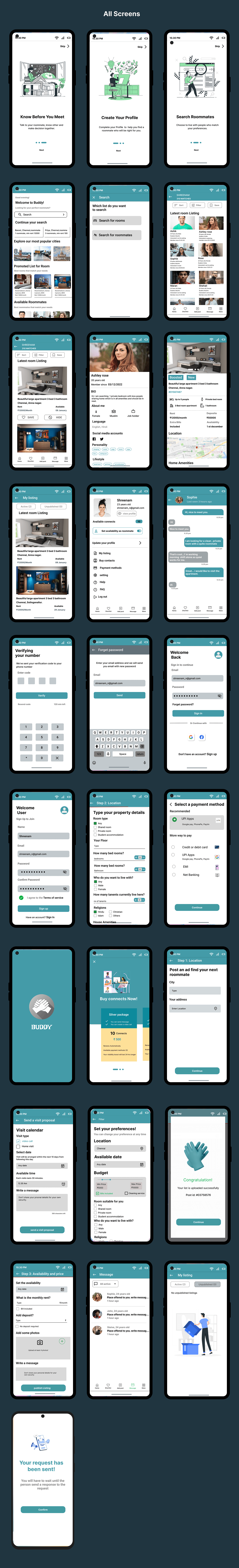 Case Study UI/UX Figma Mobile app Roommate UX