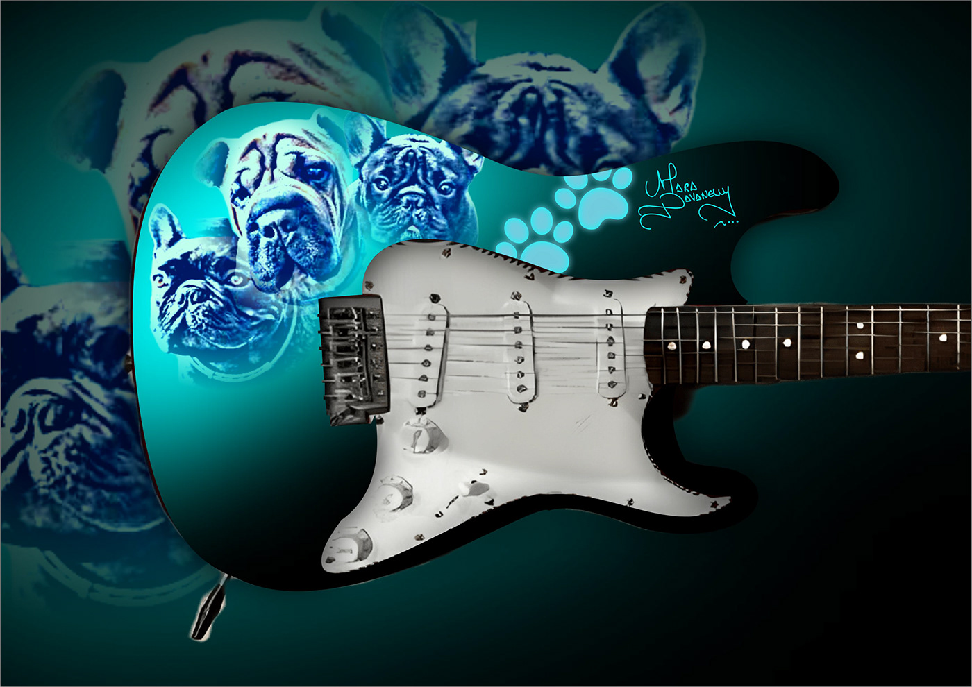 guitar rock music dog Pug cachorro Guitarra coreldraw PAVANELLY buldog