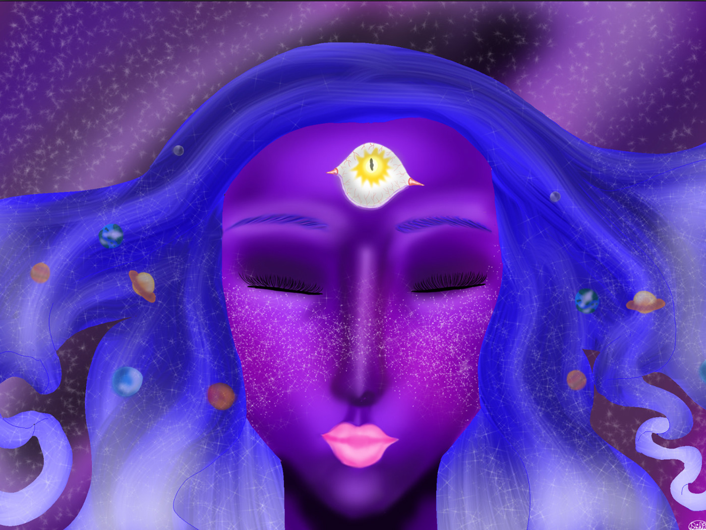 blue cosmic cosmos galaxy Lady planet purple stars universe