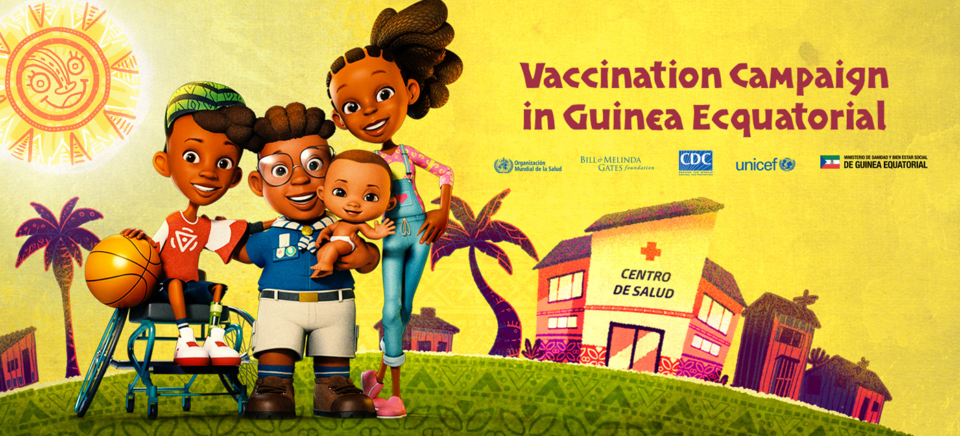 unicef campaign vaccination cartoon characters Mascot 3d modeling personagens campanha vacinação 
