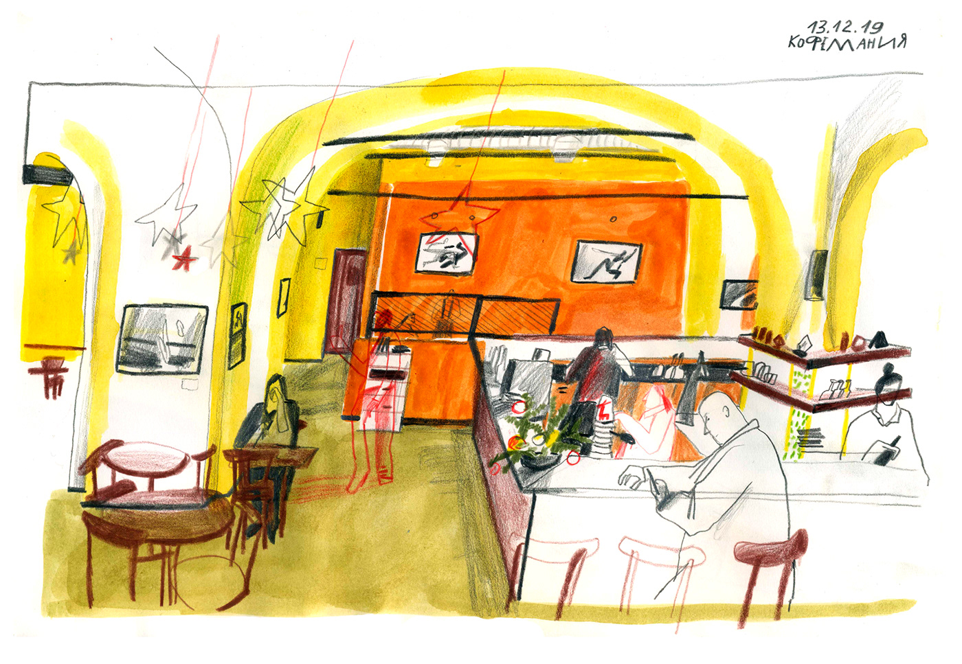 art cafe ILLUSTRATION  restoran sketch арт иллюстрация скетч