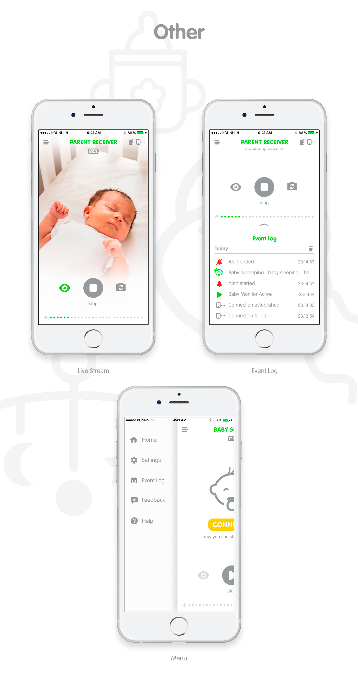 UI ui design ui mobile design ux baby Baby Monitoring baby sender konnn concept design