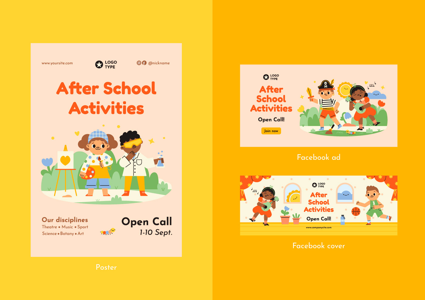 After school activities poster design, facebook ad template, facebook cover template