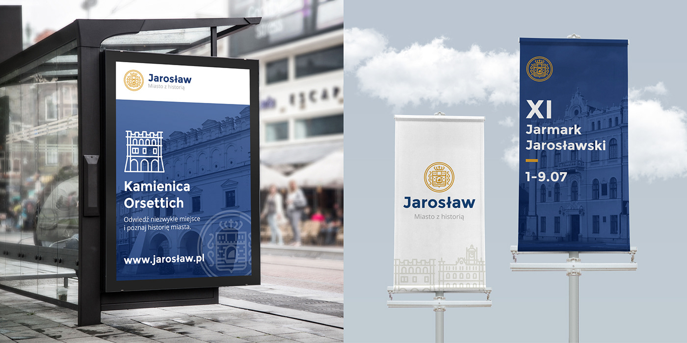 branding  rebranding miasto city Jarosław logo Icon Landmarks linear visual identity