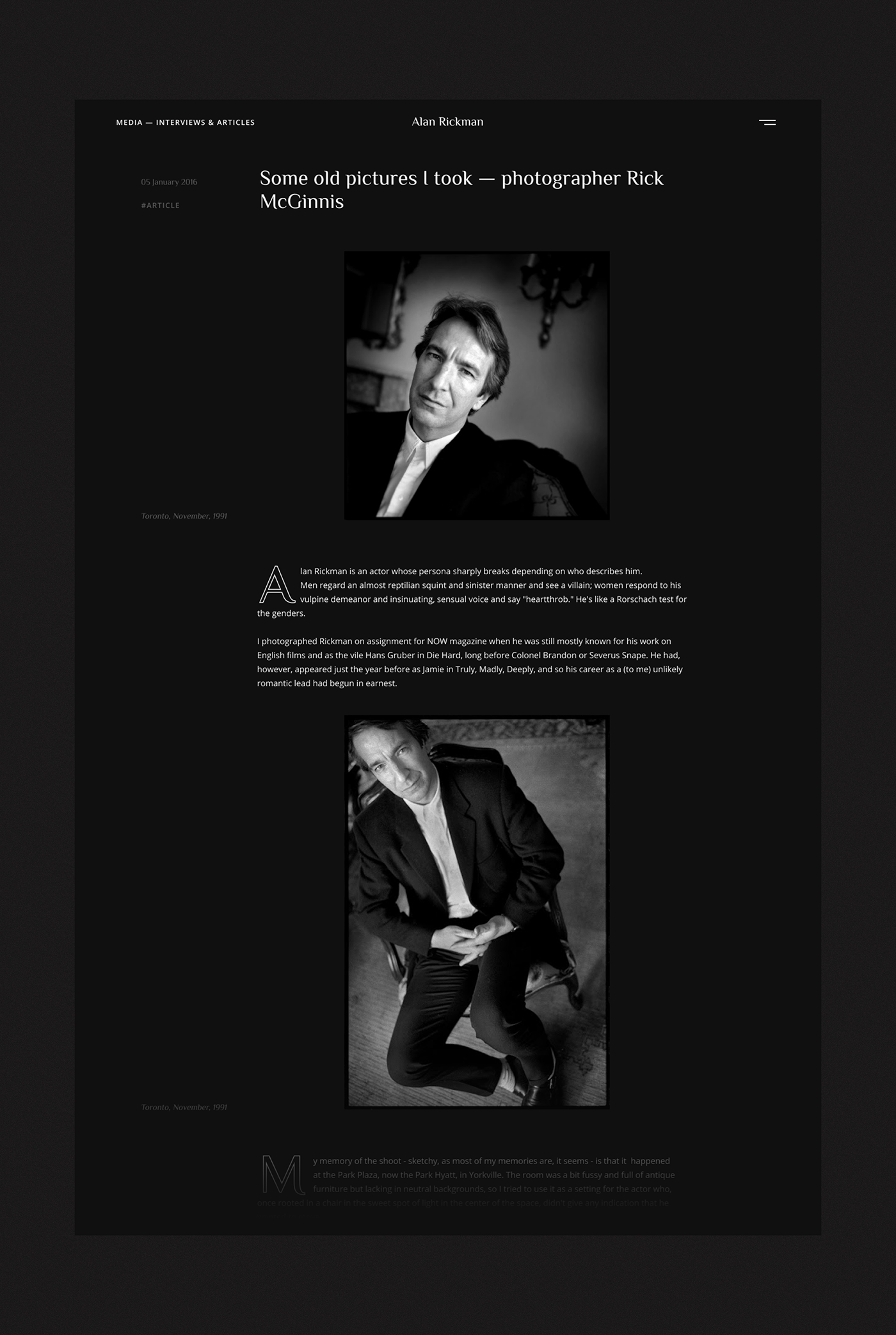 actor Alan Rickman biography black design concept minimal UI/UX Web Web Design  Website