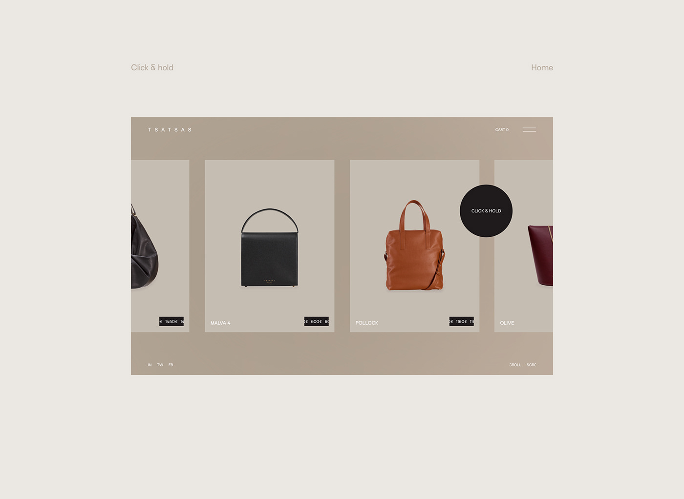 animation  Ecommerce interaction luxury UI ux Website bag Webdesign