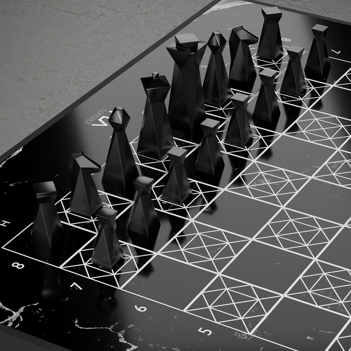 3D chess set chessboard product design  Render visualization