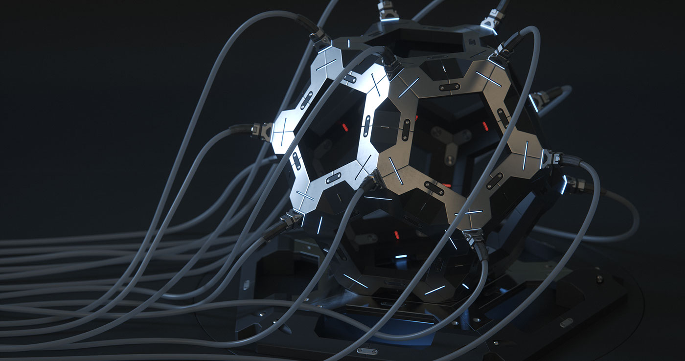 dodecahedron octane cinema 4d Raphael Rau Silverwing Sci Fi cables metal hyperrealism maxon