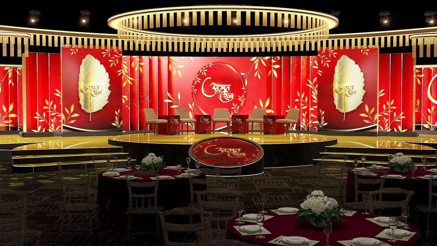 STAGE DESIGN Event Event Design graphic design  red and gold