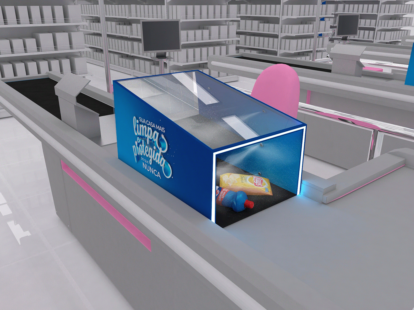 COVID-19 Display gondola MPDV campanha posm 3D Health design