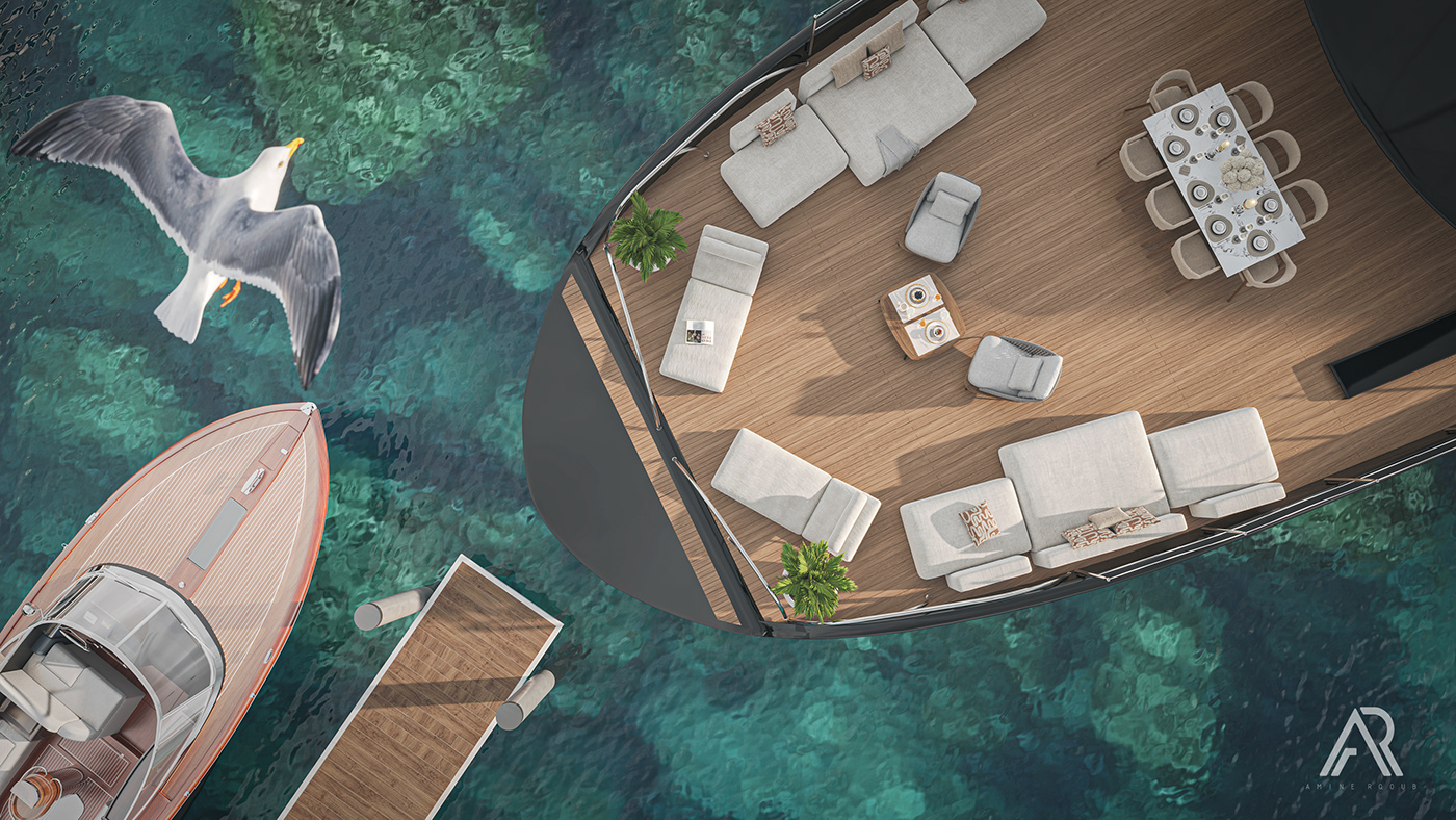 yacht boat Ocean visualization 3D architecture interior design  yachtdesign yachtinteriors