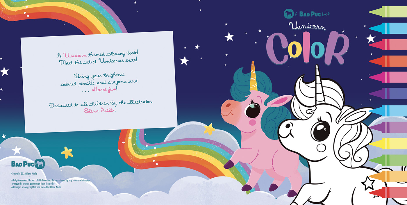 coloring book unicorn kawaii cute children's book children illustration