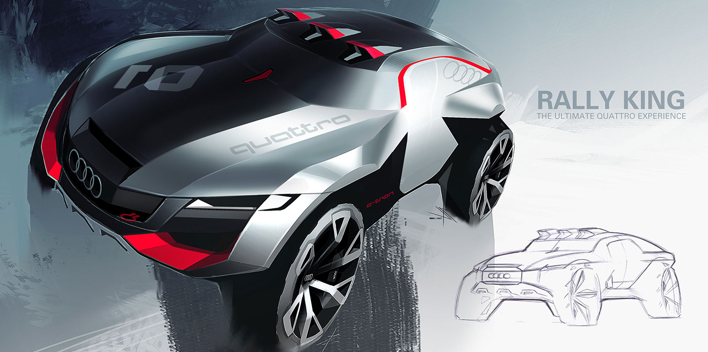 Audi quattro concept sketch automotive   industrial design rendering car digital paint graphics BMW Art Center College