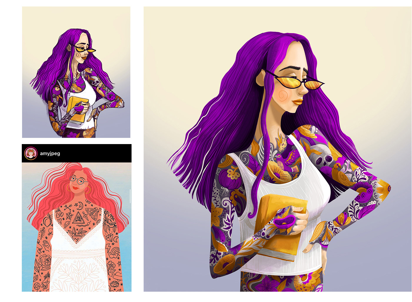 Character design  female girls Magic   tatoo violet violet hair face girl person drawthisinyourstule
