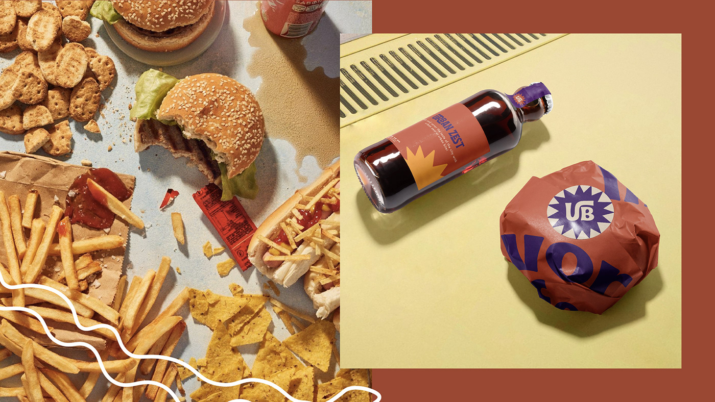 Stylish packaging reflecting the energy and flavor of the youthful burger joint, catching eyes.