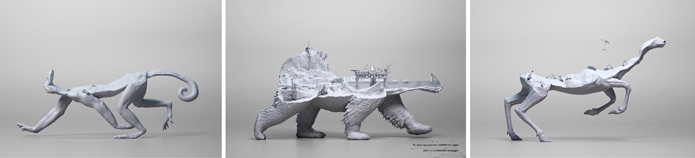 Robin WOOD illusion Photoby analog/digital animals Deforestation Forest Fires melting ice caps