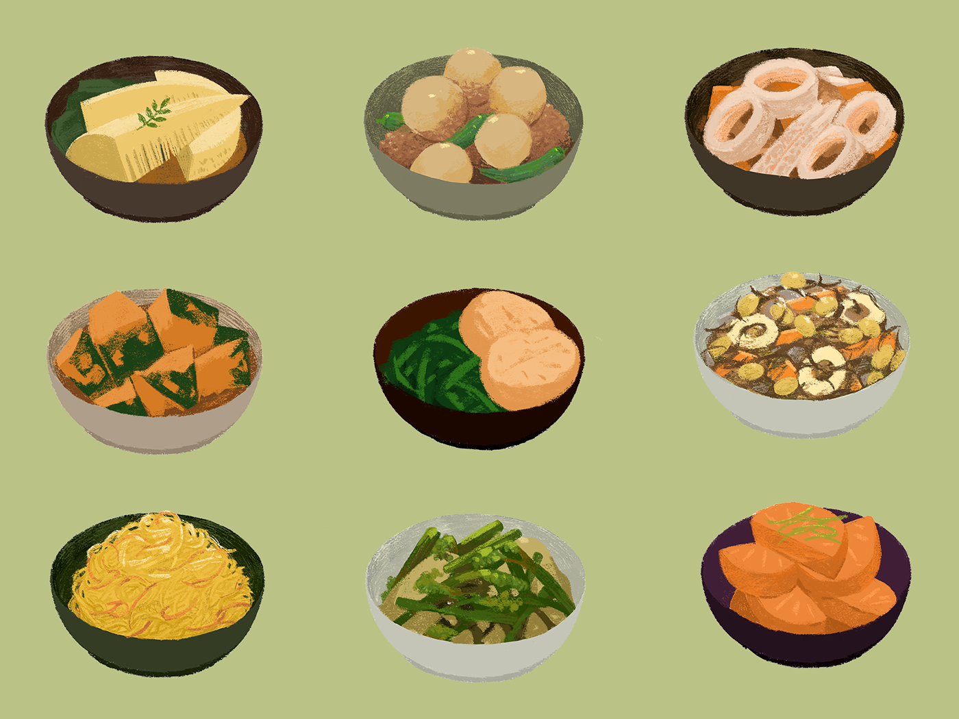 Food  japan cuisine ILLUSTRATION  pickles dishes vegetable seafood menu iPad