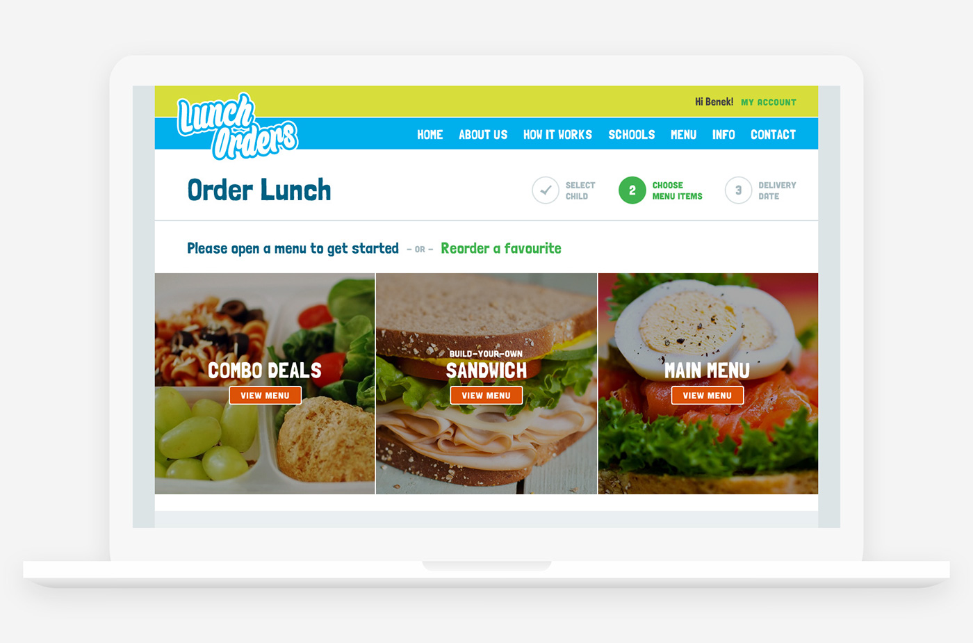 Web design Responsive New Zealand school lunch Order Ecommerce app tablet mobile blue green kids