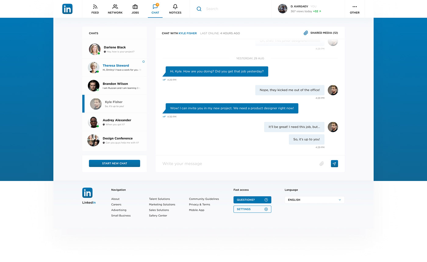 Linkedin redesign free freebie freebies concept interaction Interface social Startup