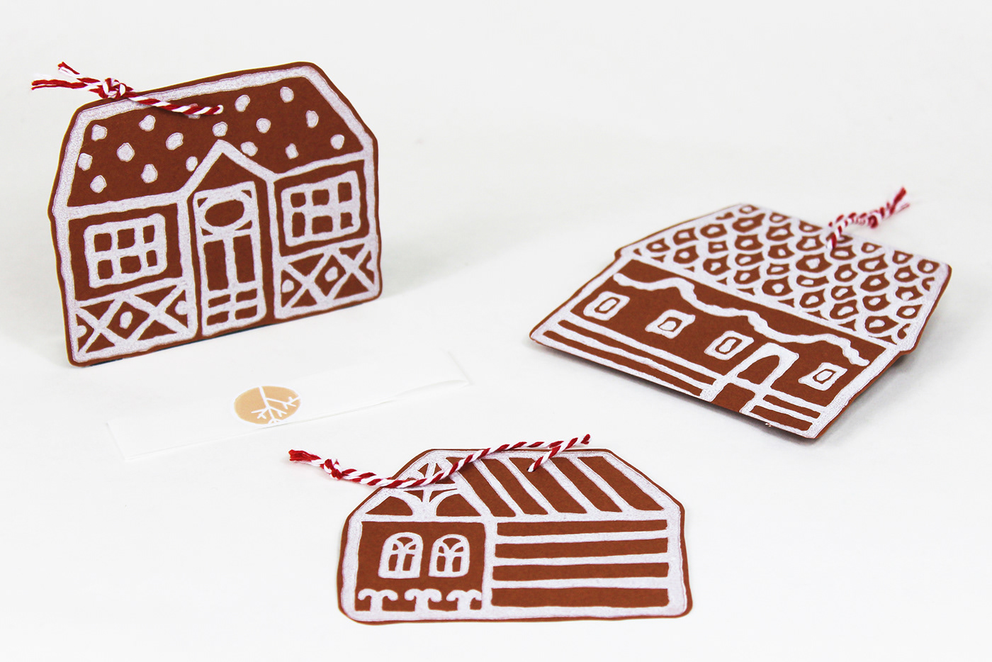 card Christmas cozy decoration Gingerbread house ILLUSTRATION  linocut printmaking stamp