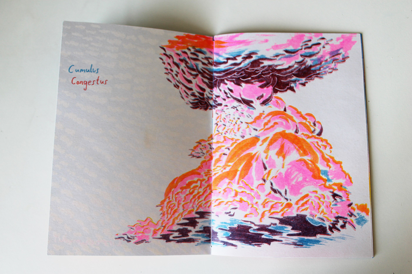 Riso printmaking clouds cloud formations risograph riso zine illustrated Colourful 