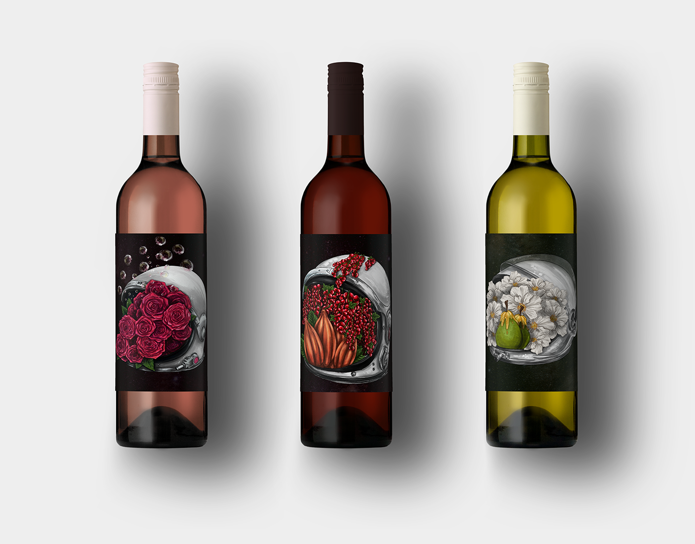 digital illustration adobeawards wine label wine Nature floral gravity astronaut