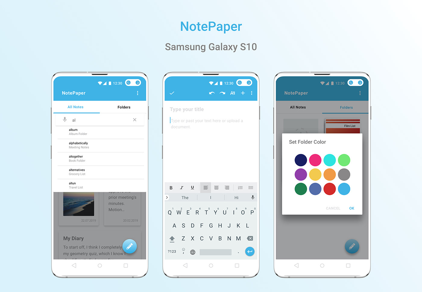 UI note app galaxy S10 android design