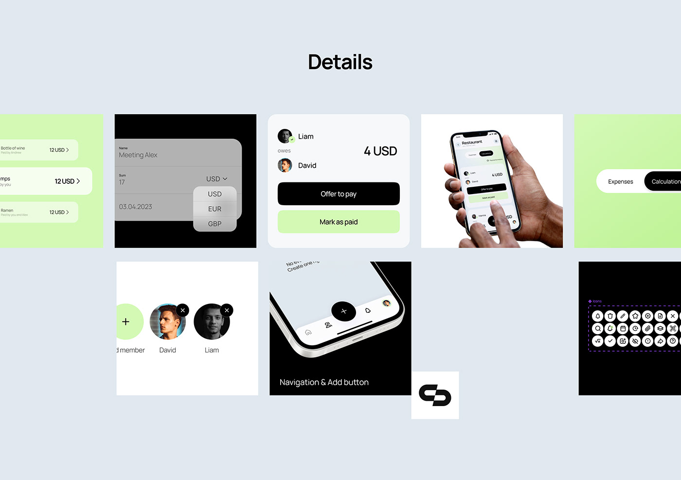 financial web3 ios Mobile app UI/UX user interface UX design identity split cost