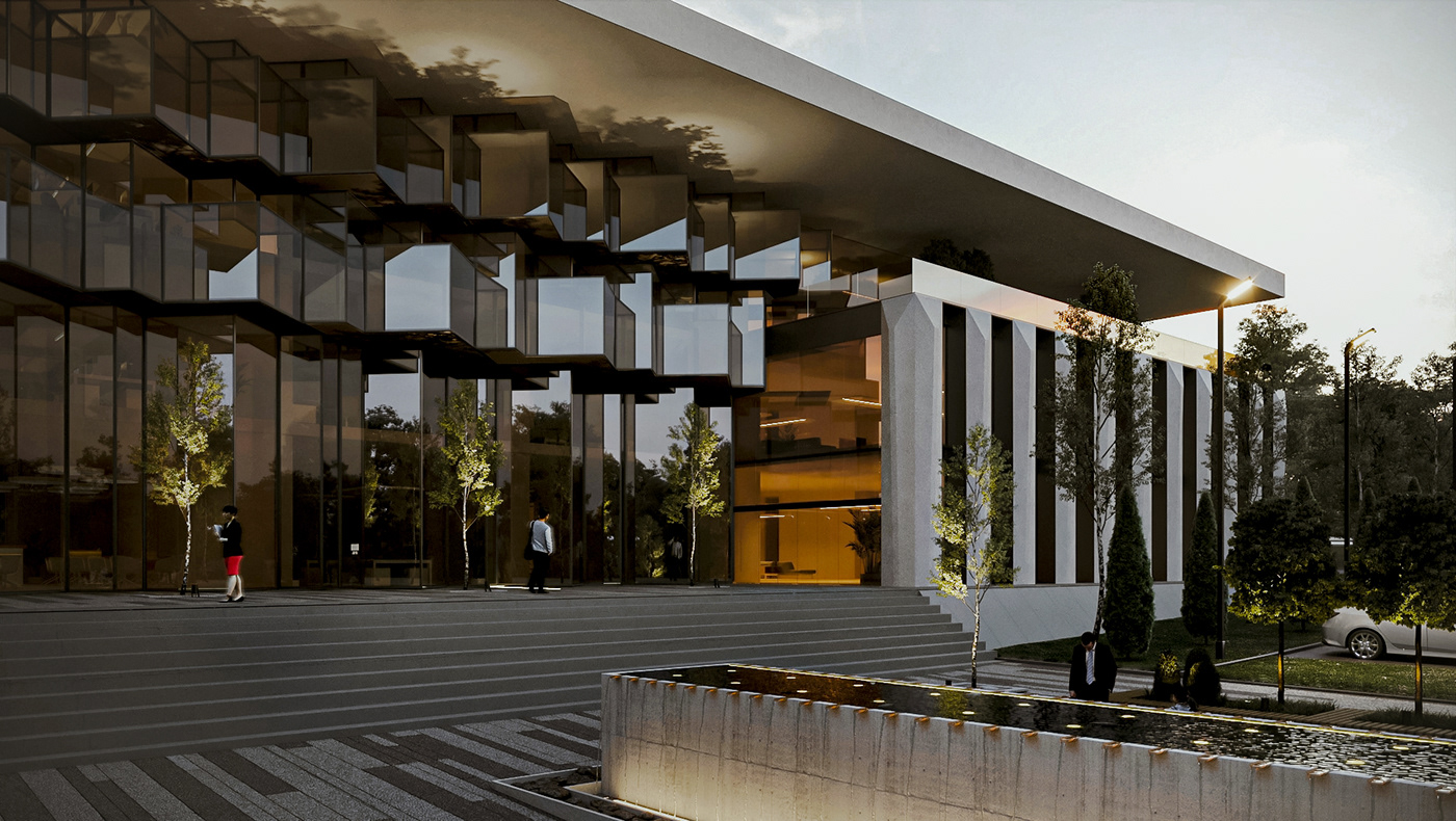 3D 3ds max architecture archviz Bank building exterior Render visualization