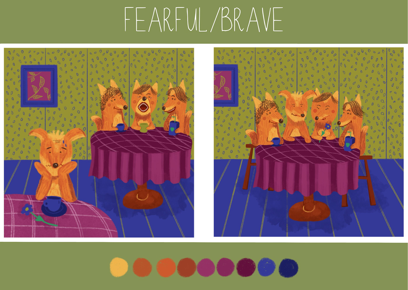 Illustrations for Fearful and brave contest.
