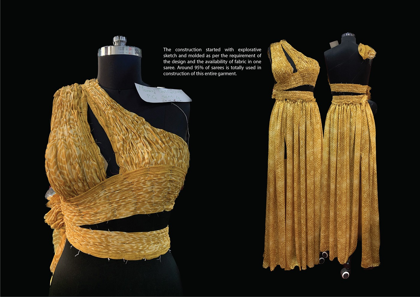 upcycling Pleating draping couture Sustainable Design Sustainable Fashion zerowaste fashion design OLD SAREES