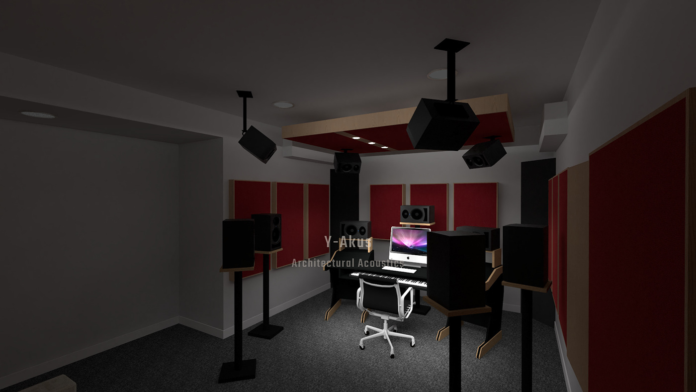 home studio acoustics interior design  Dolby Atmos acoustic design loudspeaker mixing room  Recording studio
