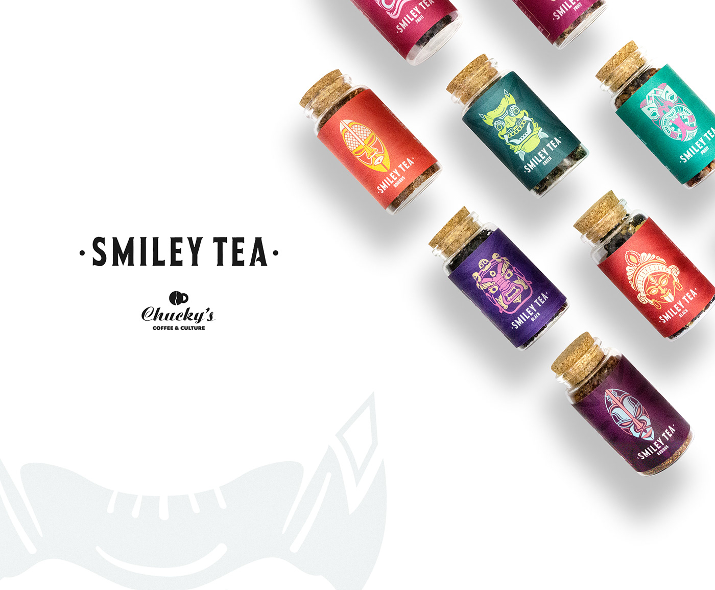 tea branding  Packaging Label art direction  tribal masks culture design smiley tea healthy