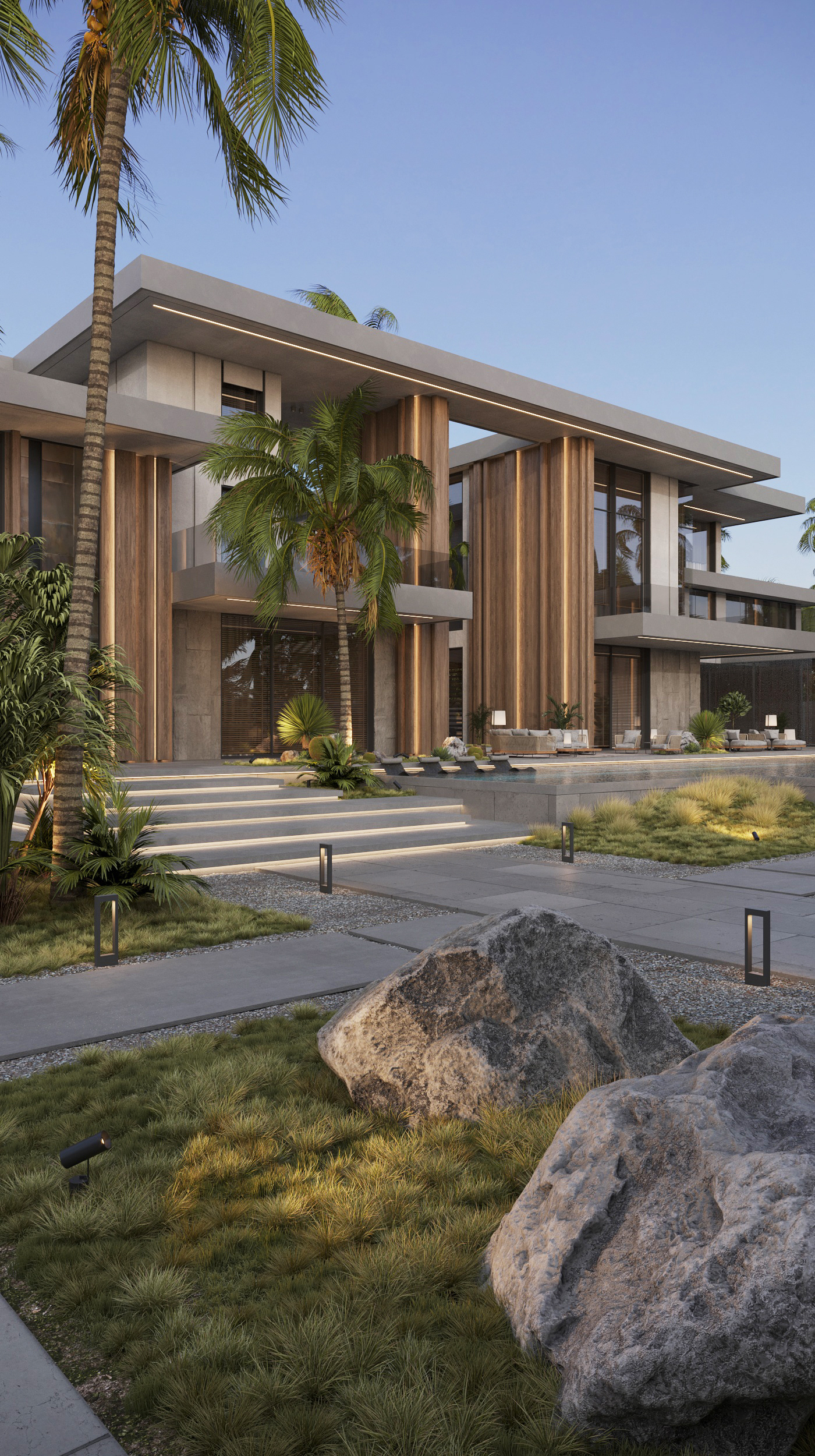Villa arabic dubai modern architecture house residental exterior Landscape UAE