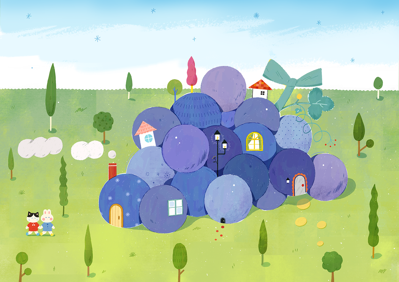 grape，village，rabbit，cat，