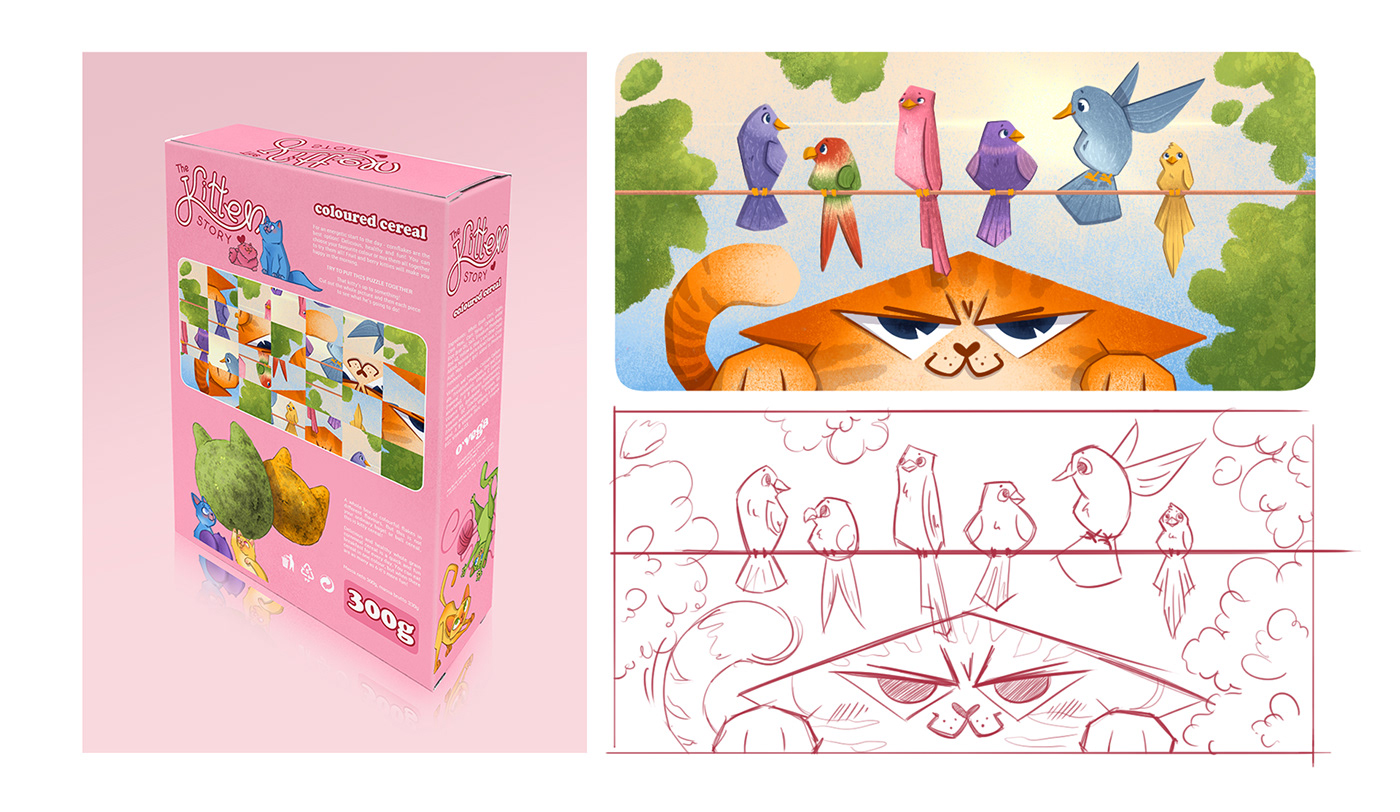 Child art Character design  cartoon Cat Cereal Packaging ILLUSTRATION  kids children illustration artwork