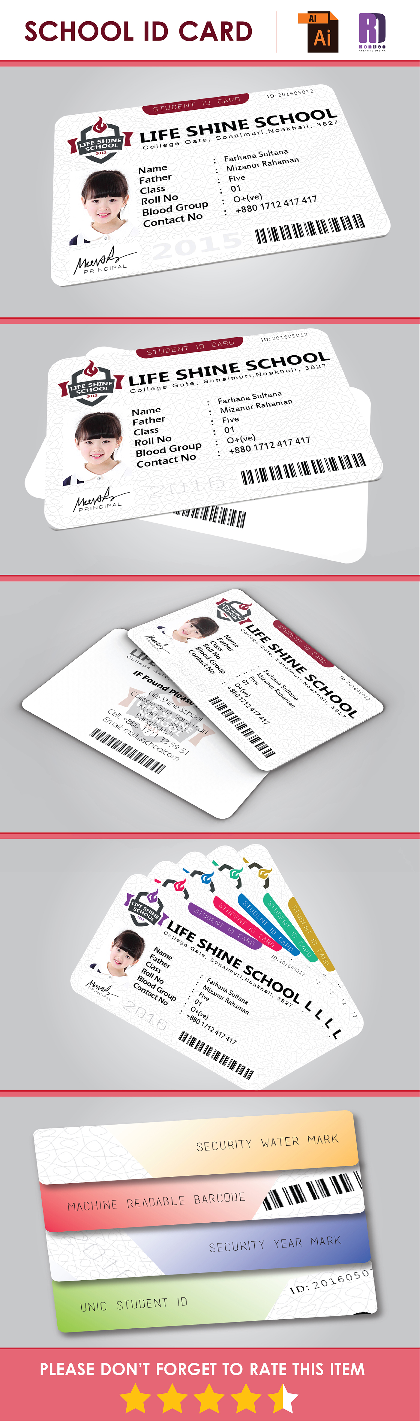 School Id Card ID id card identity card Identity Card Design RONDEE Student ID Card