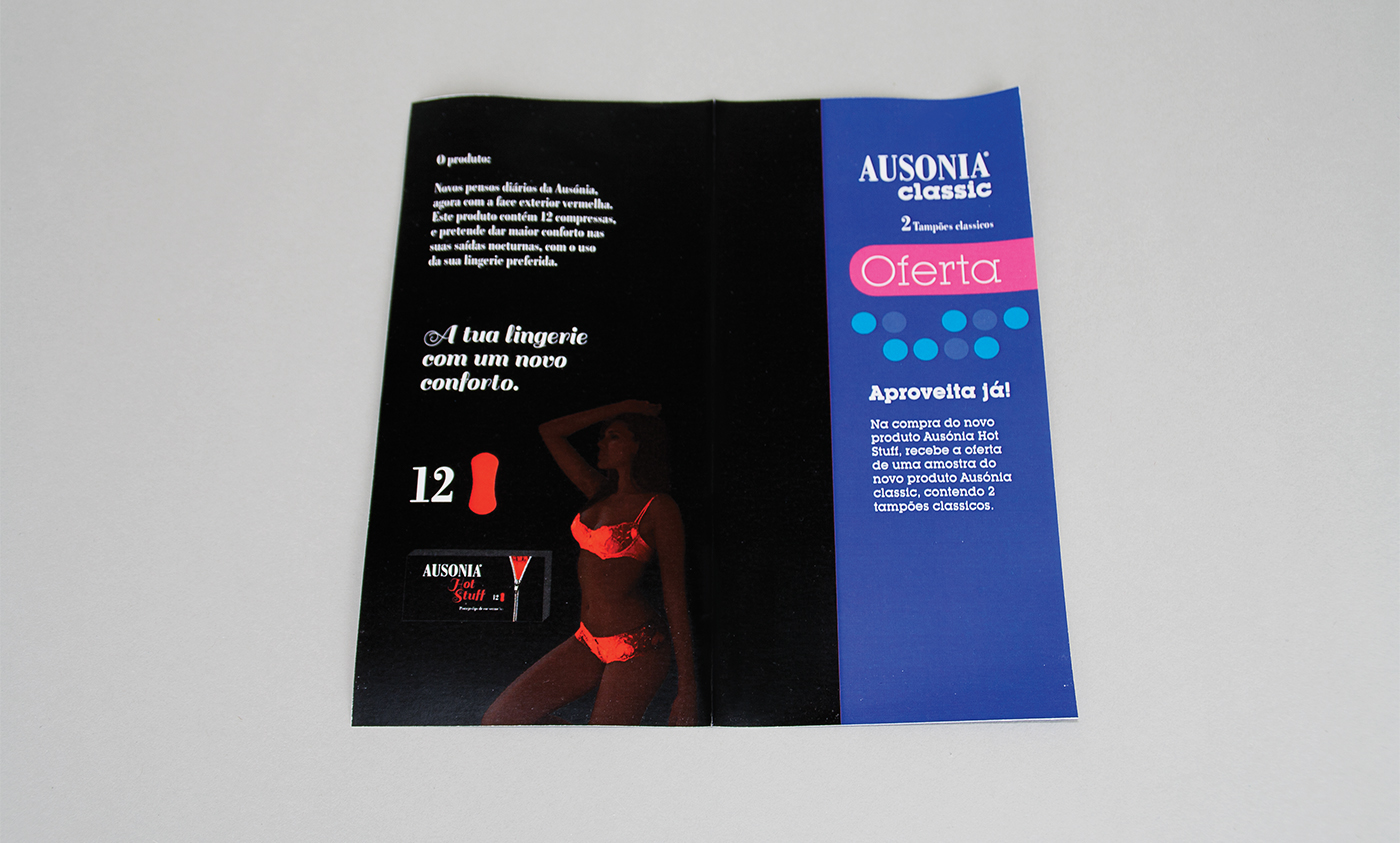 ausonia Hot Stuff package embalagem pensos Higiénicos red vermelho sanitary napkins Expositor lançamento novo produto