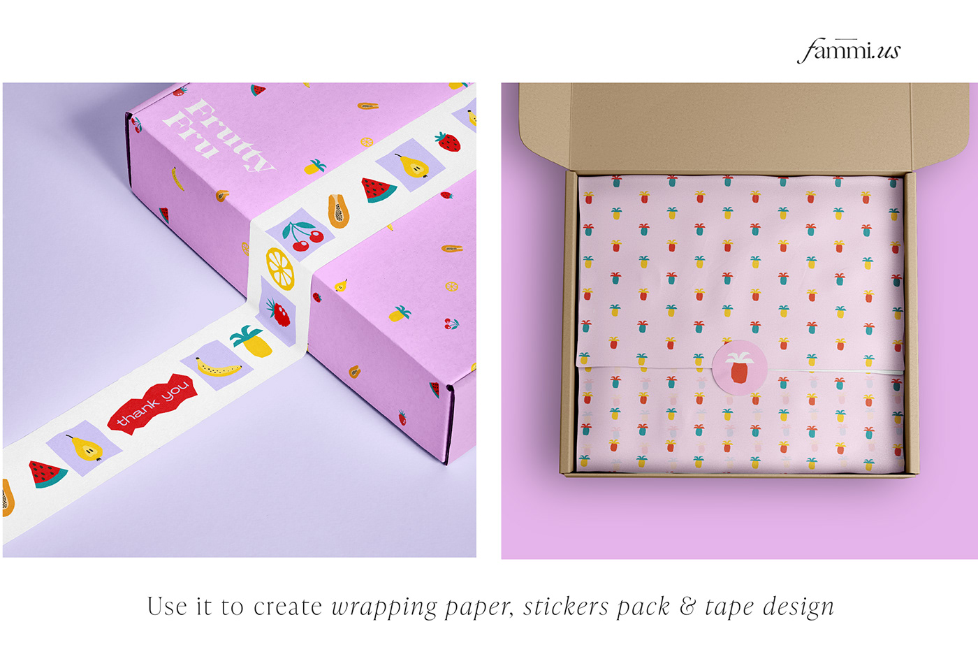 Wrapping paper and tape design on the packaging