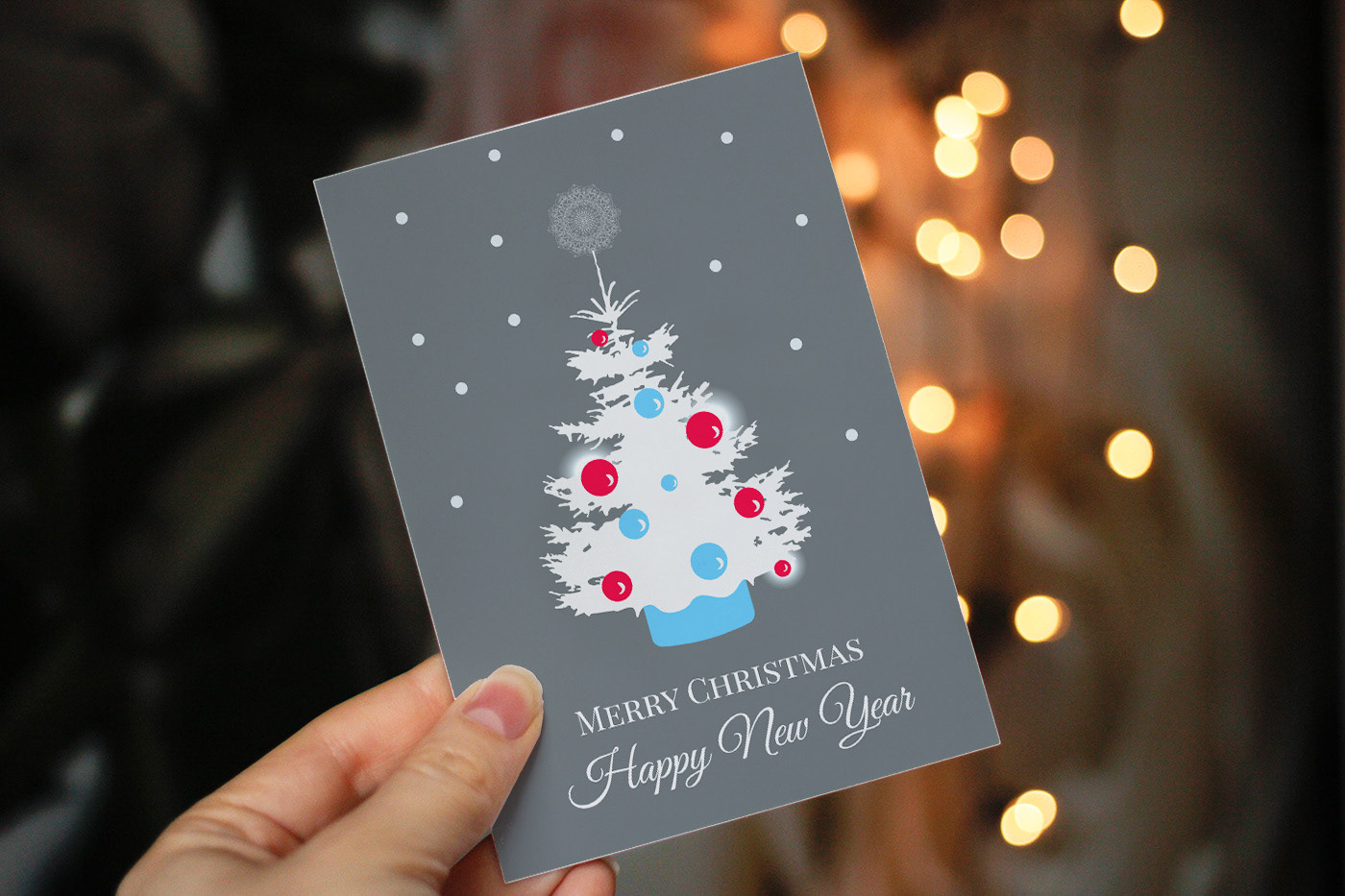Merry Christmas card Minimalism new year christmas Tree snowflakes xmas winter vector