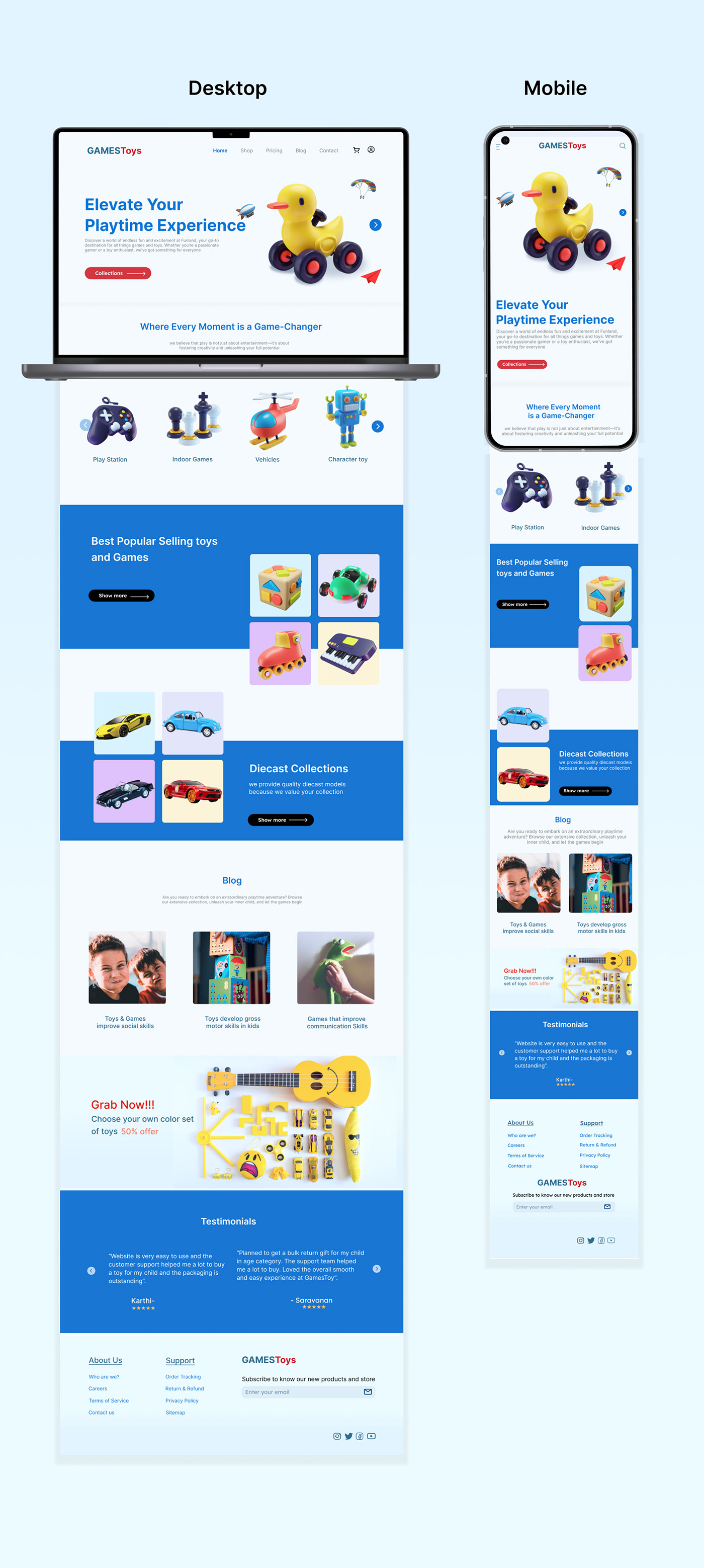 responsive website Responsive web design Responsive Design UI/UX UI Figma landing page user interface Games UI toyswebsite