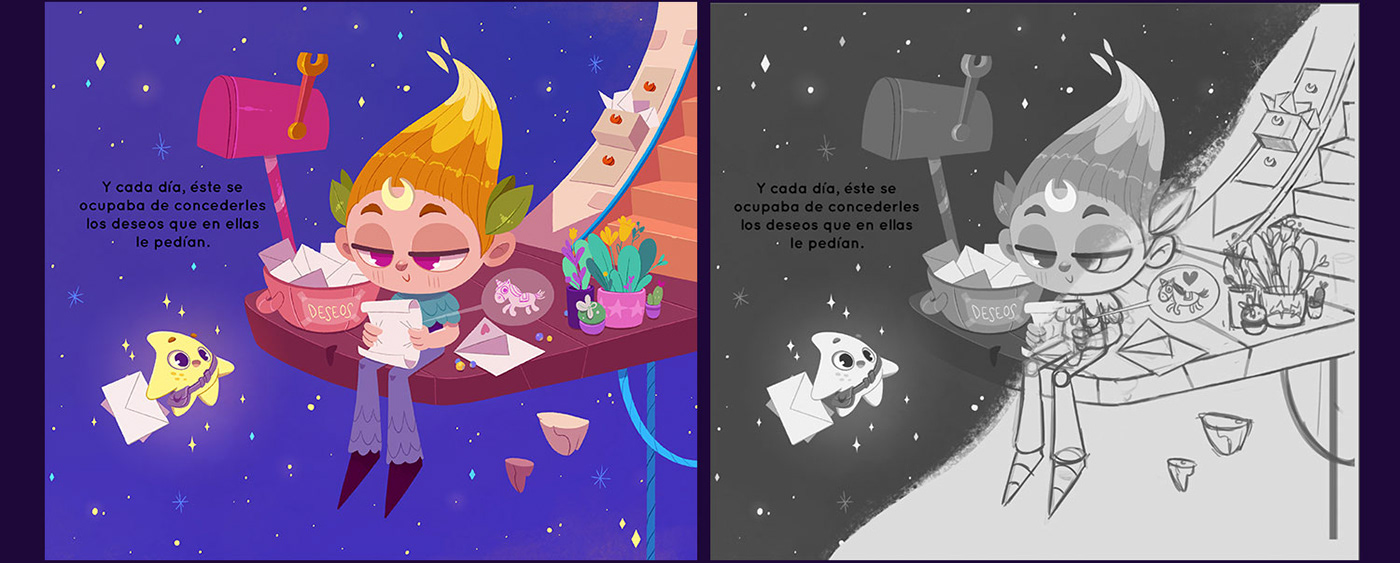 Character design  children´s book el niño luna ILLUSTRATION  Magic   moon stars universe moon child star children
