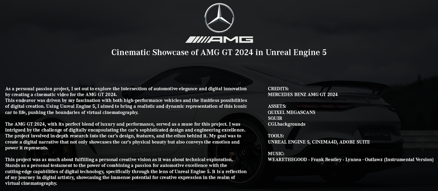 mercedes automotive   3D CGI visualization Unreal Engine 5 UE5 animation  cinematic AMG GT