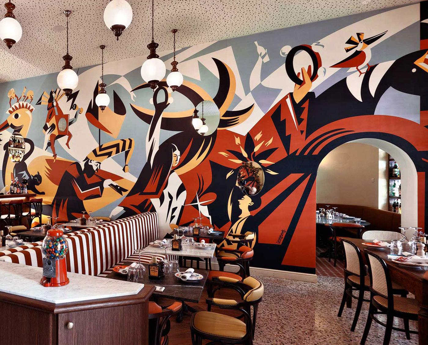 restaurant ILLUSTRATION  foodillustration brand identity wallpaper wallart Mural milano RestaurantBranding wallillustration