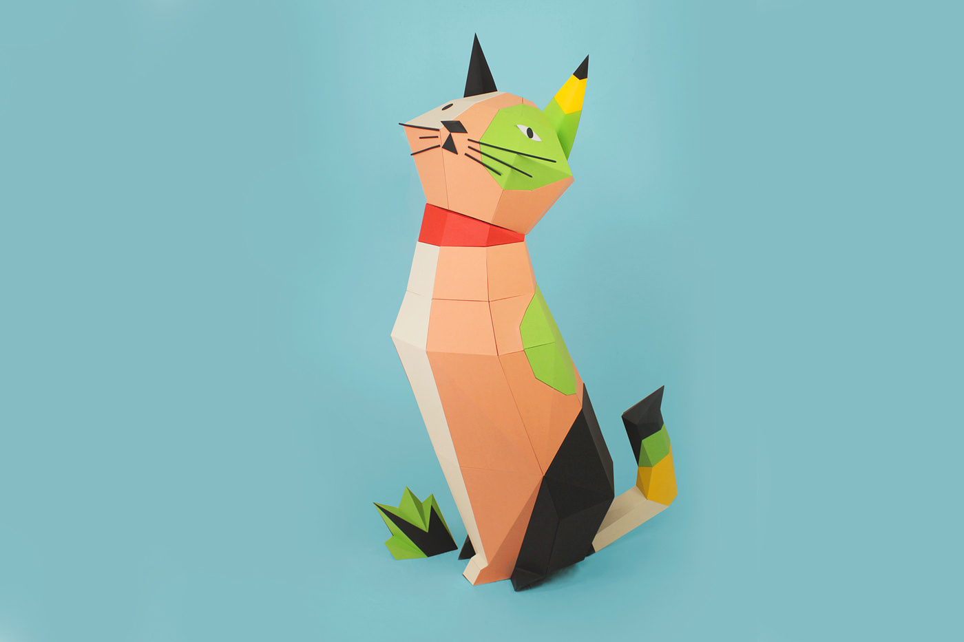 Cat cats paper craft papercut cardboard Event Design Gato colorful Low Poly 3D