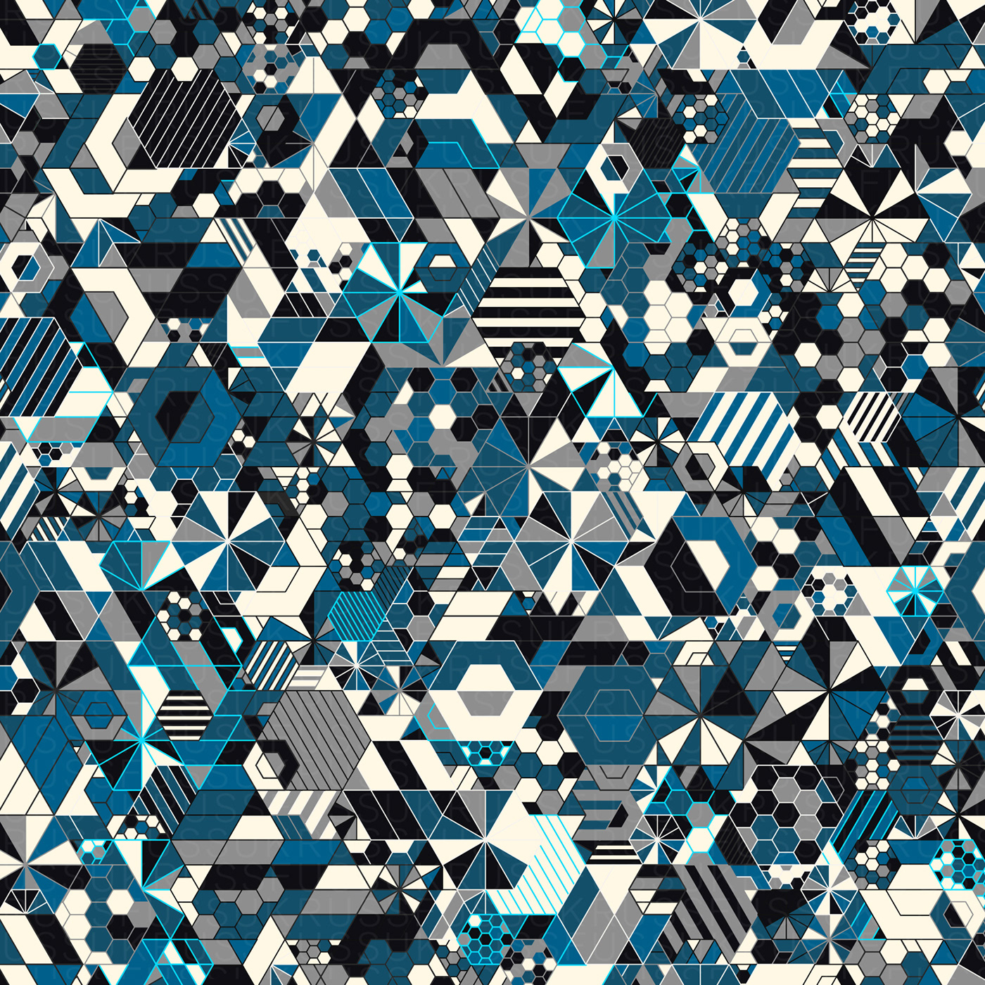 pattern generative geometric hexagon processing repeating blue