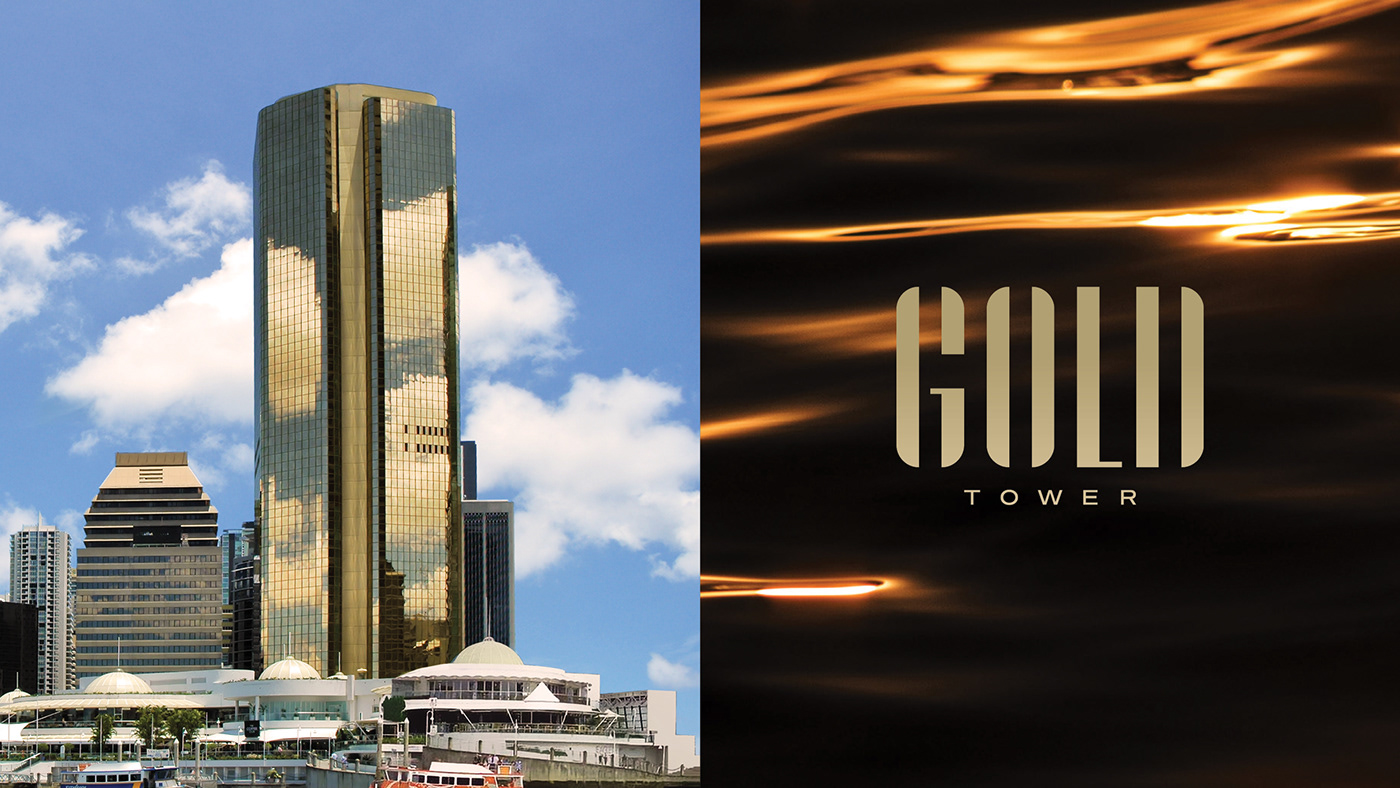 Australia brand branding  Brisbane building gold identity logo tower typography  