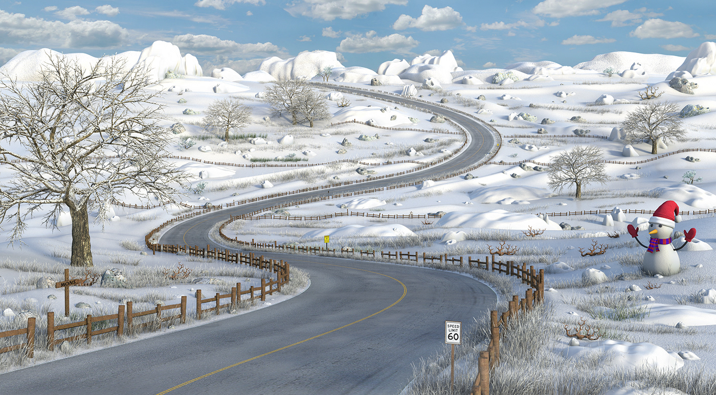 snow Landscape 3D cartoon toon Mons MARC MONS fantasy road