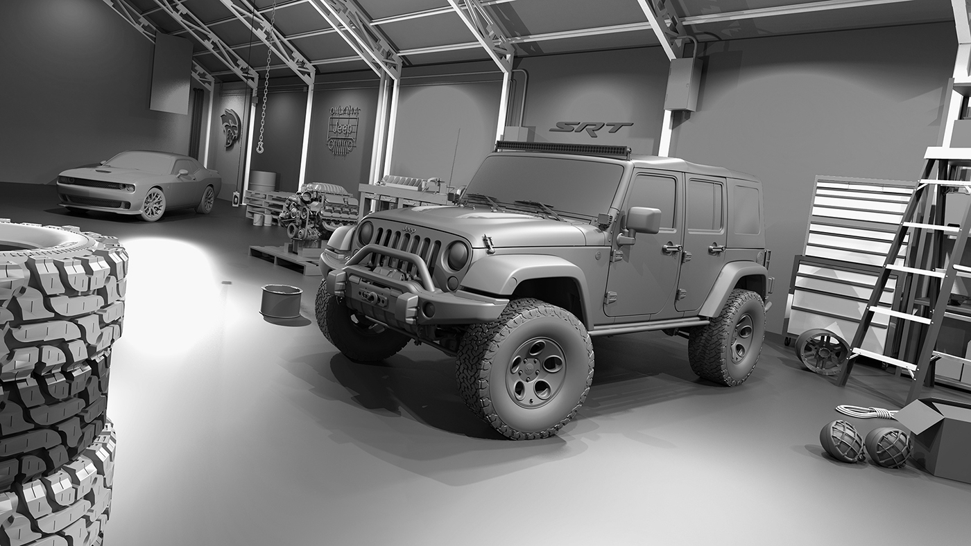 keyshot mopar Maya jeep hellcat Wrangler CGI automotive  