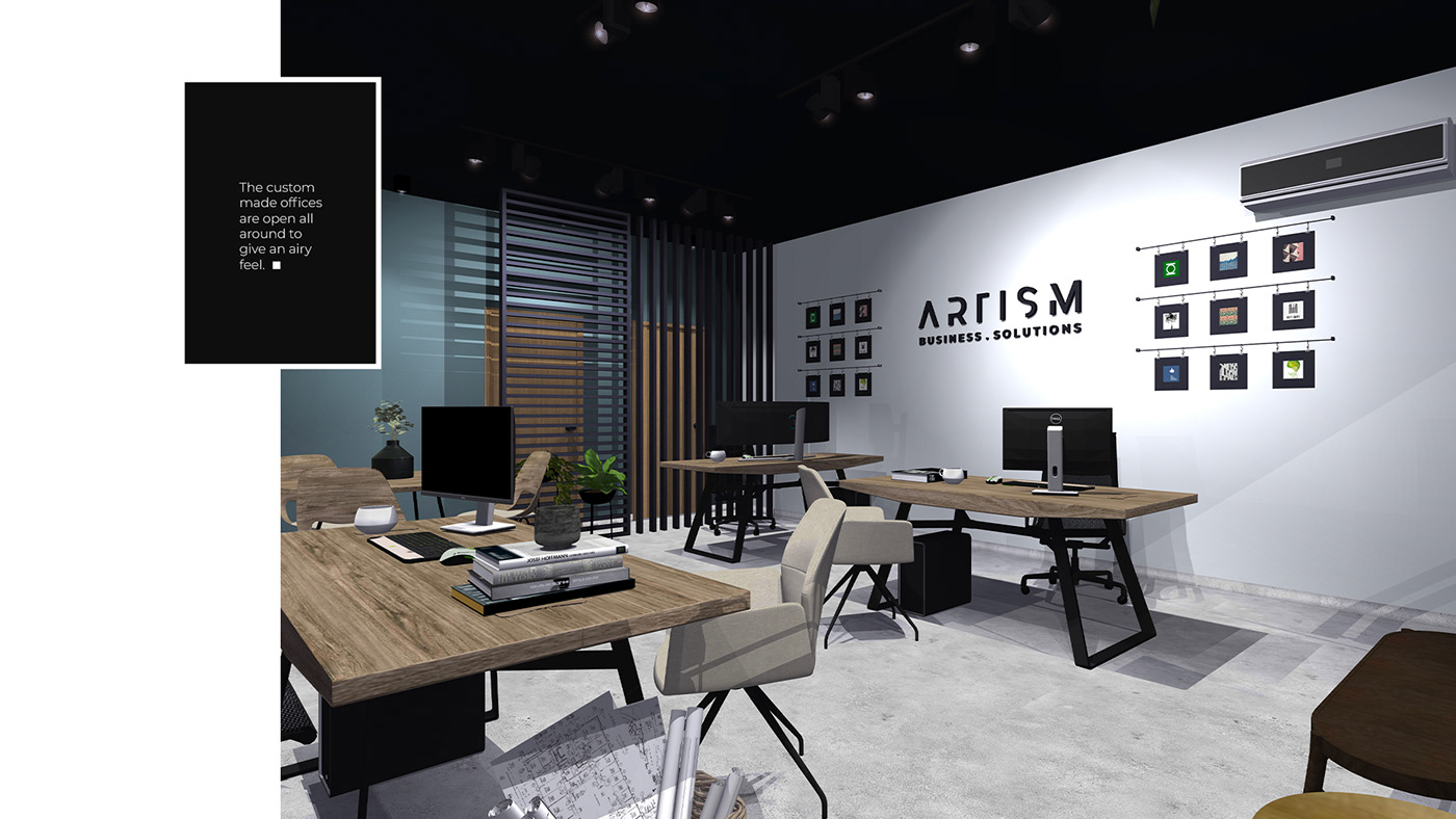 3D architecture commercial design interior design  minimal modern Office Render Space 